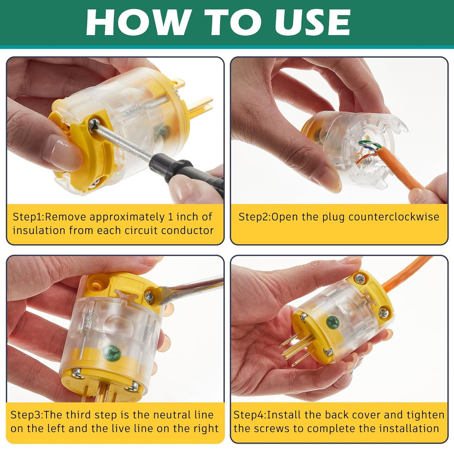 10 Pcs Lighted Grounding Straight Blade Electrical Plugs Connectors 15A 125V Nem
