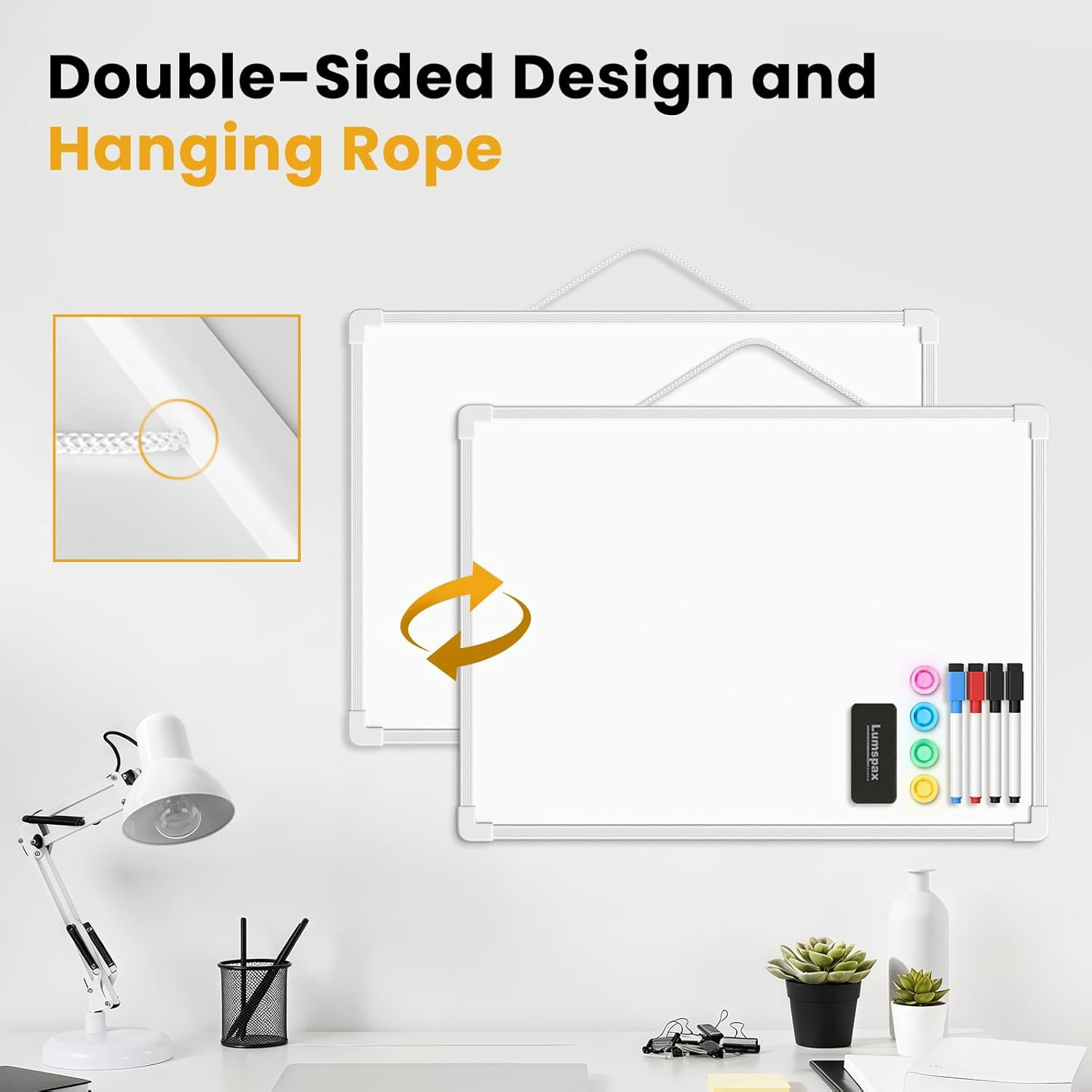 Small Dry Erase Board for Wall, 16″ X 12″ Double-Sided Hanging Whiteboard, Magne