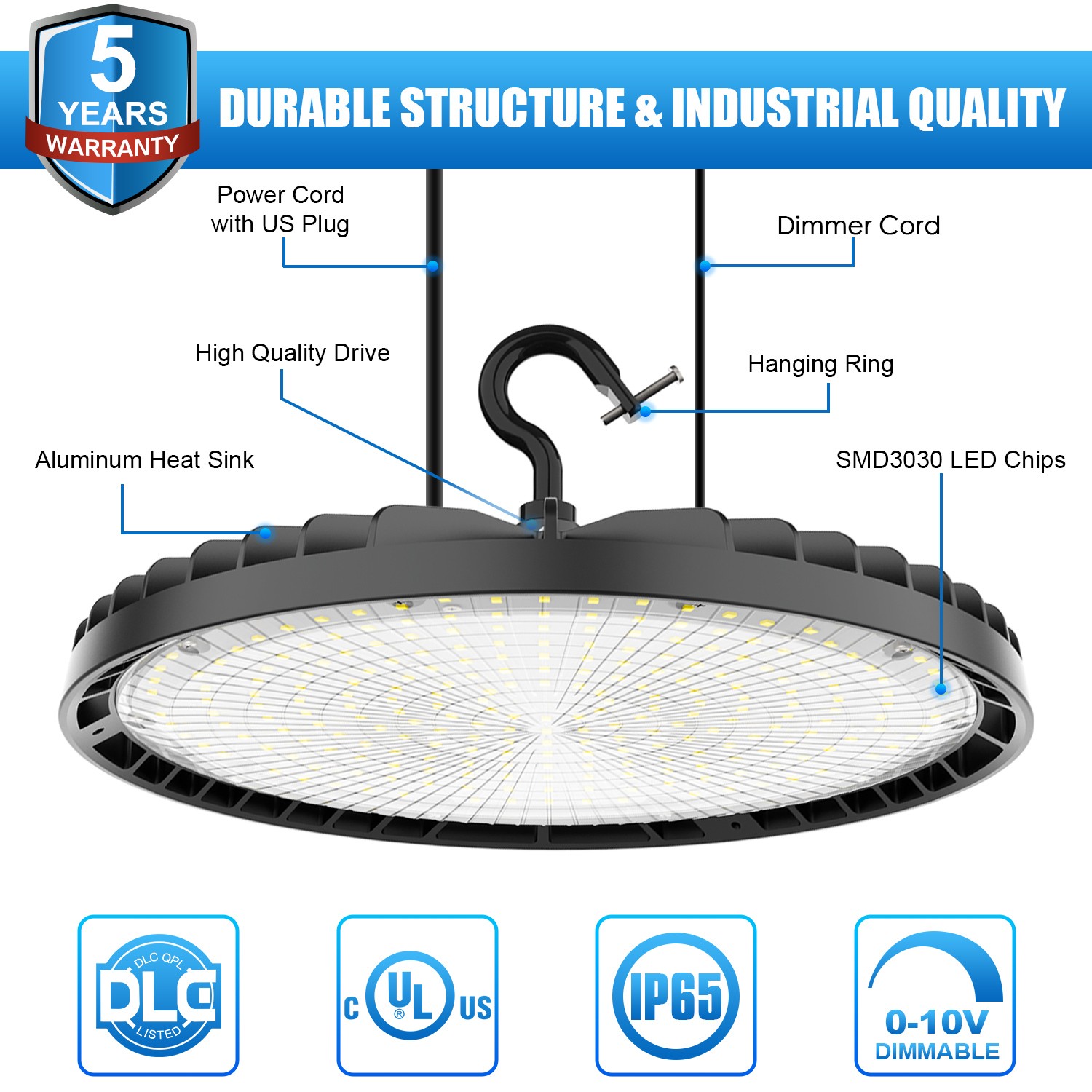150 Watts UFO LED Light High Bay 5000K Warehouse Commercial Lighting 22500 Lumen