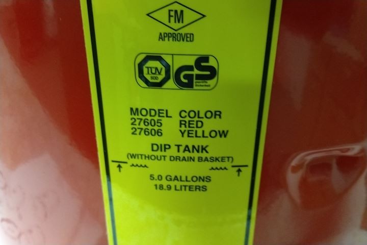 Justrite 27605 5 Gal Capacity Red Powder Coated Steel Dip Tank