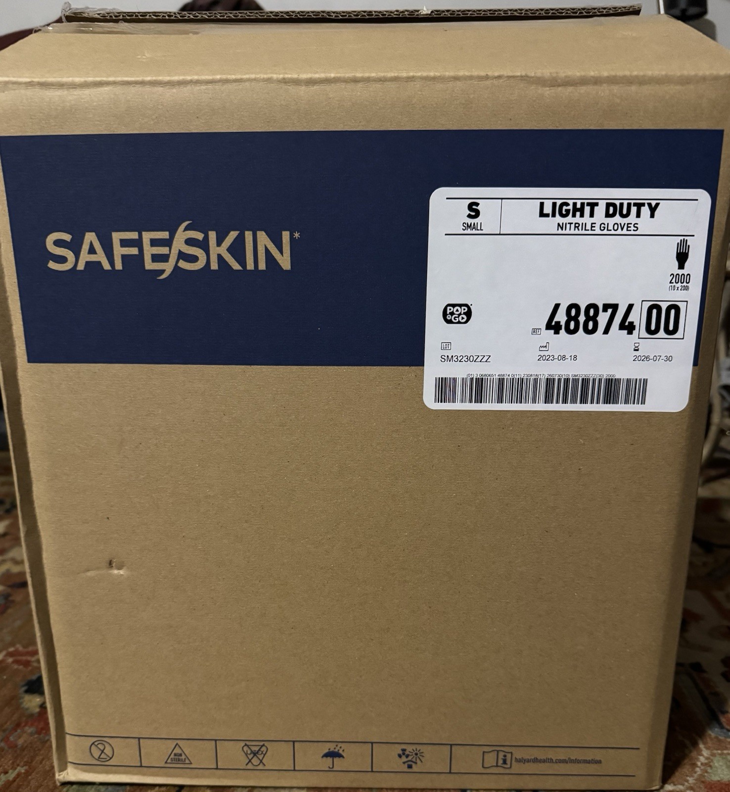 SafeSkin Light Duty Nitrile Gloves, Powder-Free, Small, Food/Medical Use 2000 Pk