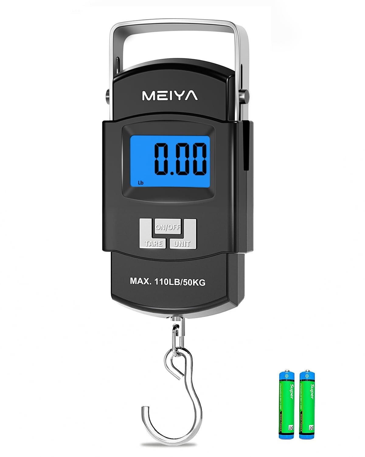 Digital Fish Scale 110lb/50kg Backlit LCD Stainless Steel Hook 2 AAA Batteries