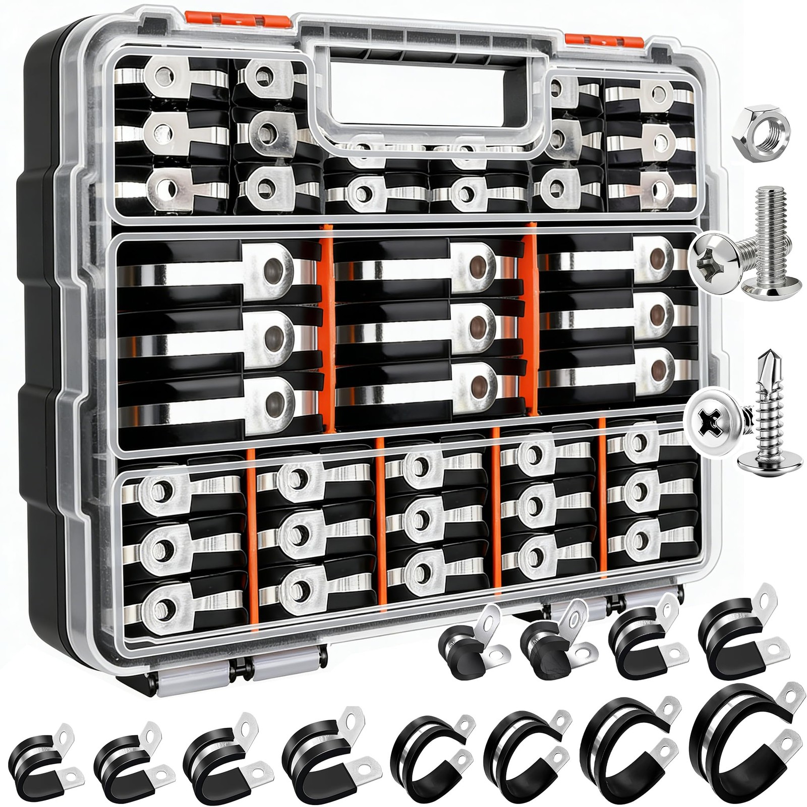 Taiss 320PCS Cable Clamps Assortment Kit 304 Stainless Steel Rubber Cushion