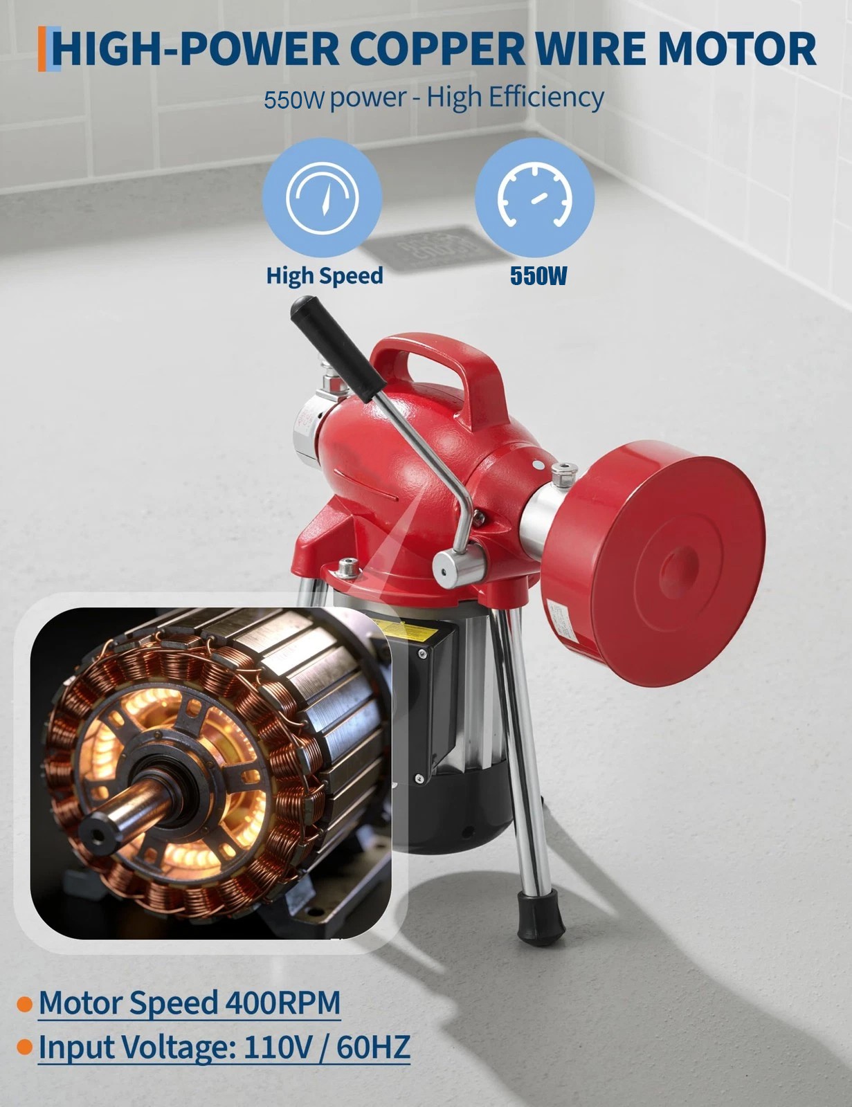 Commercial 100ft 5/8” Sewer Snake Drain Auger Cleaner Cleaning Machine Plumbing