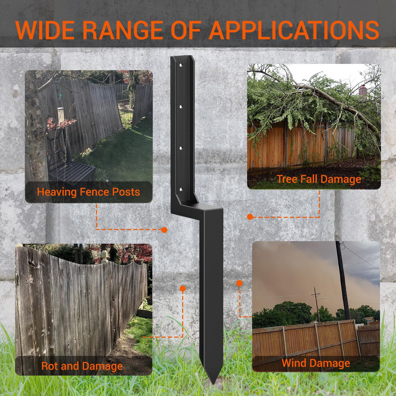 Fence Post Repair Kit Heavy Duty – Thickened Steel Fence Post Anchor Ground Spik
