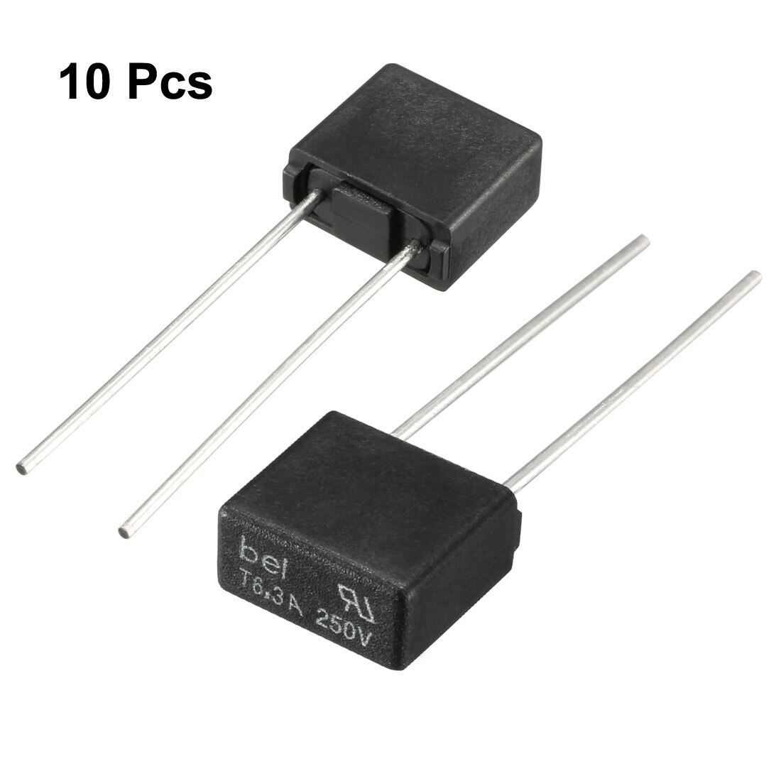 10Pcs DIP Mounted Miniature Square Slow Blow Micro Fuse T6.3A 6.3A 250V Black