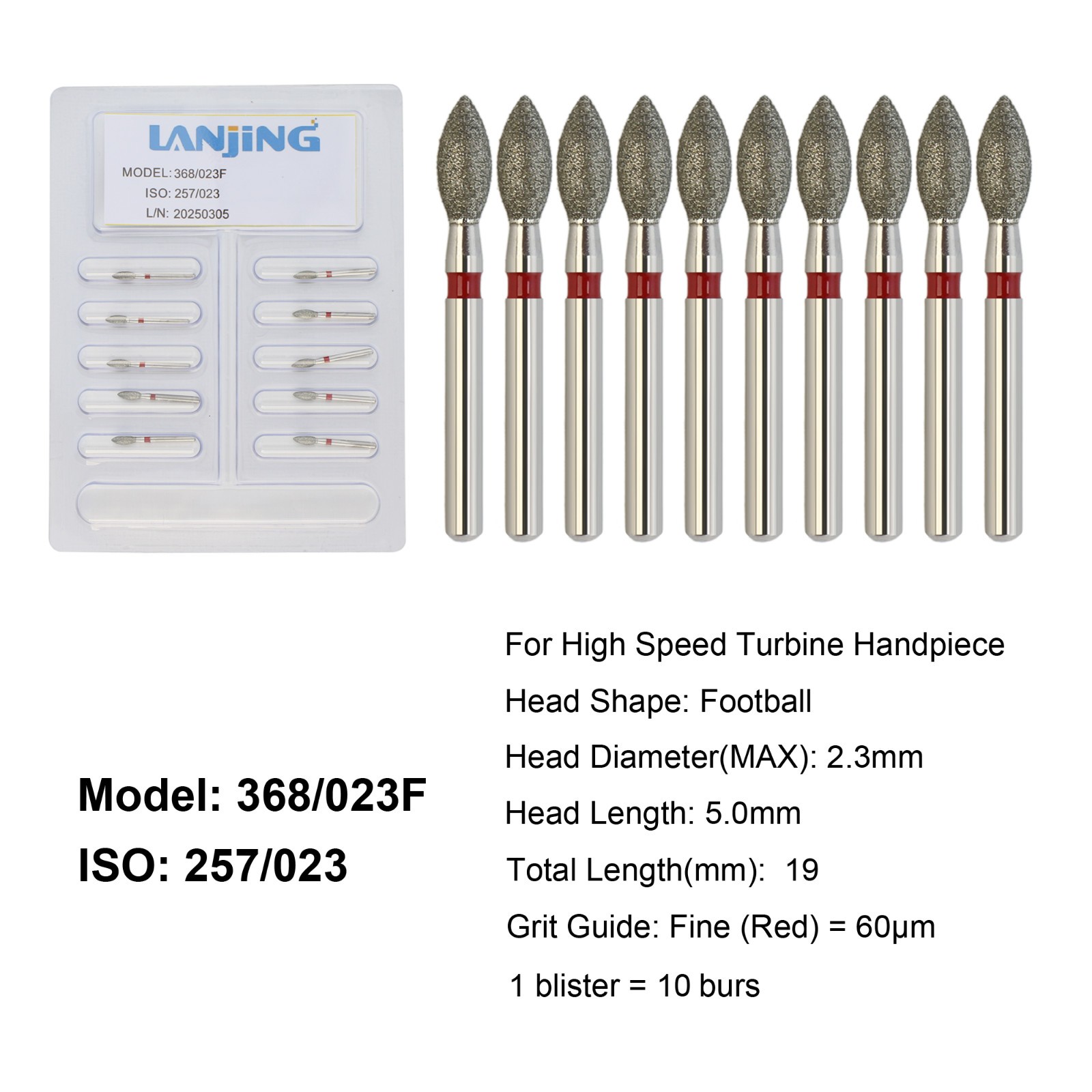 Dental Diamond Football Bur Burs FG Fine Coarse High Speed Friction Grip 379 368
