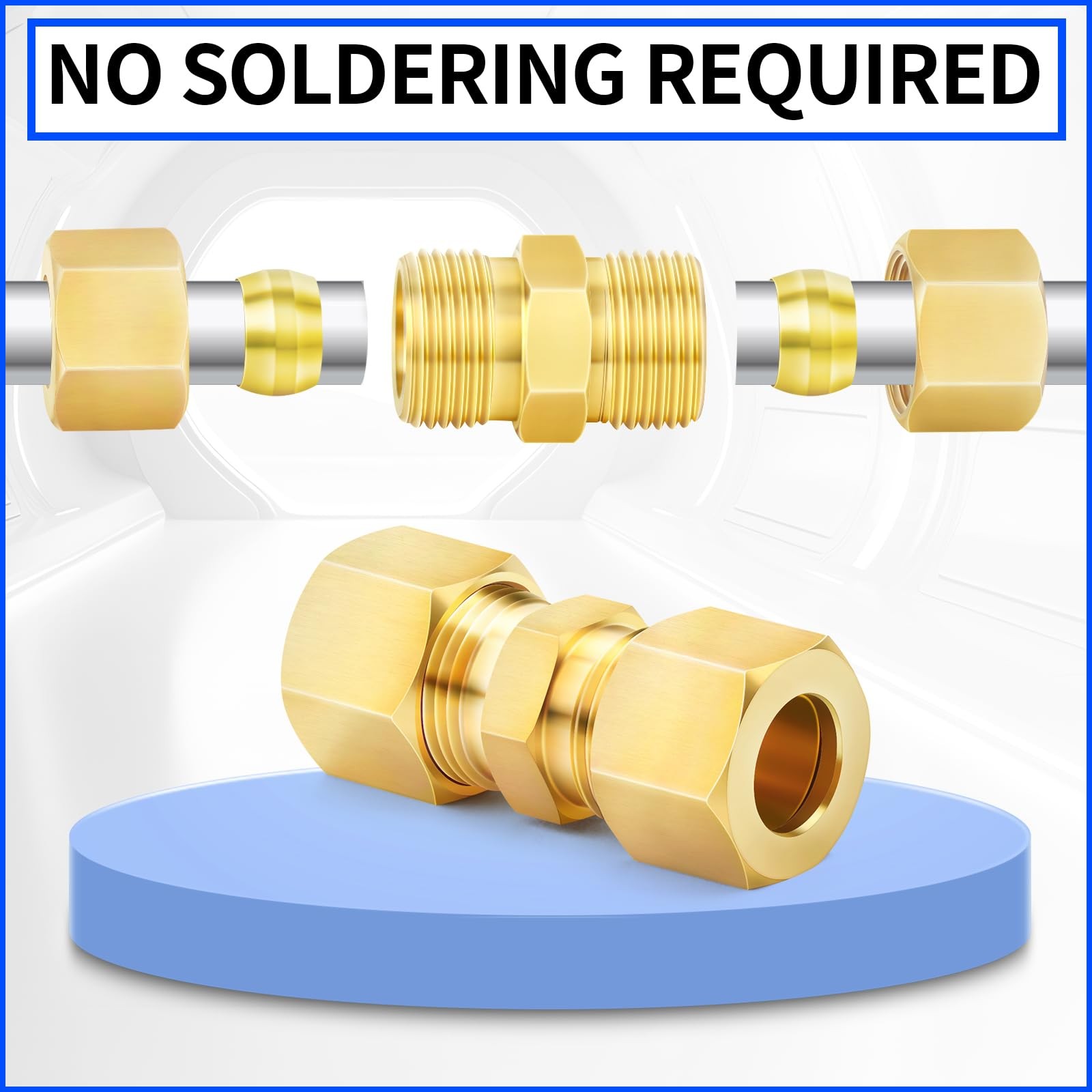 2 PCS 5/8×5/8 Inch OD Brass Compression Tube Union Connector Fitting