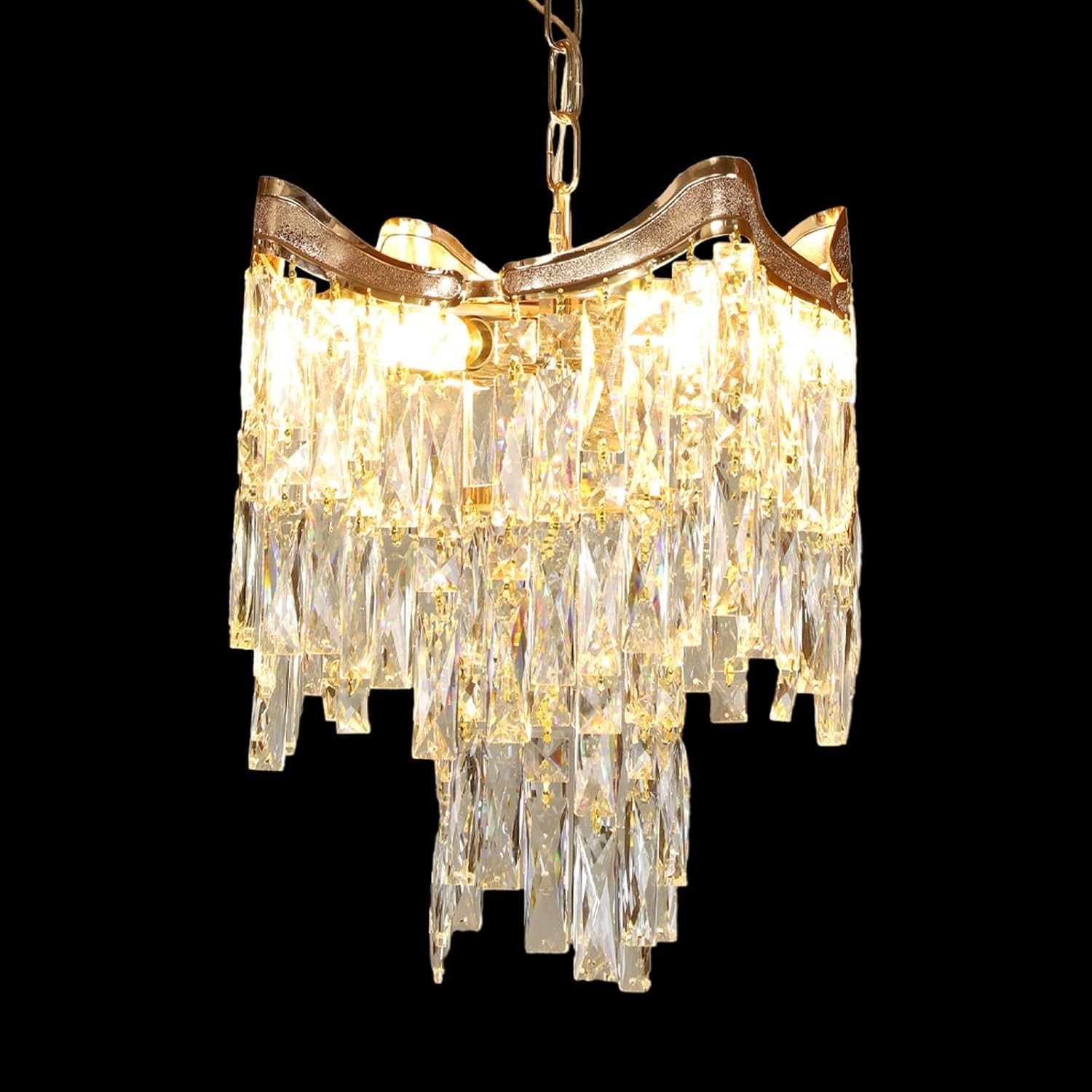Modern Gold Crystal Chandelier 6-Light 2-Tier E12 Bulbs Included Ceiling Light