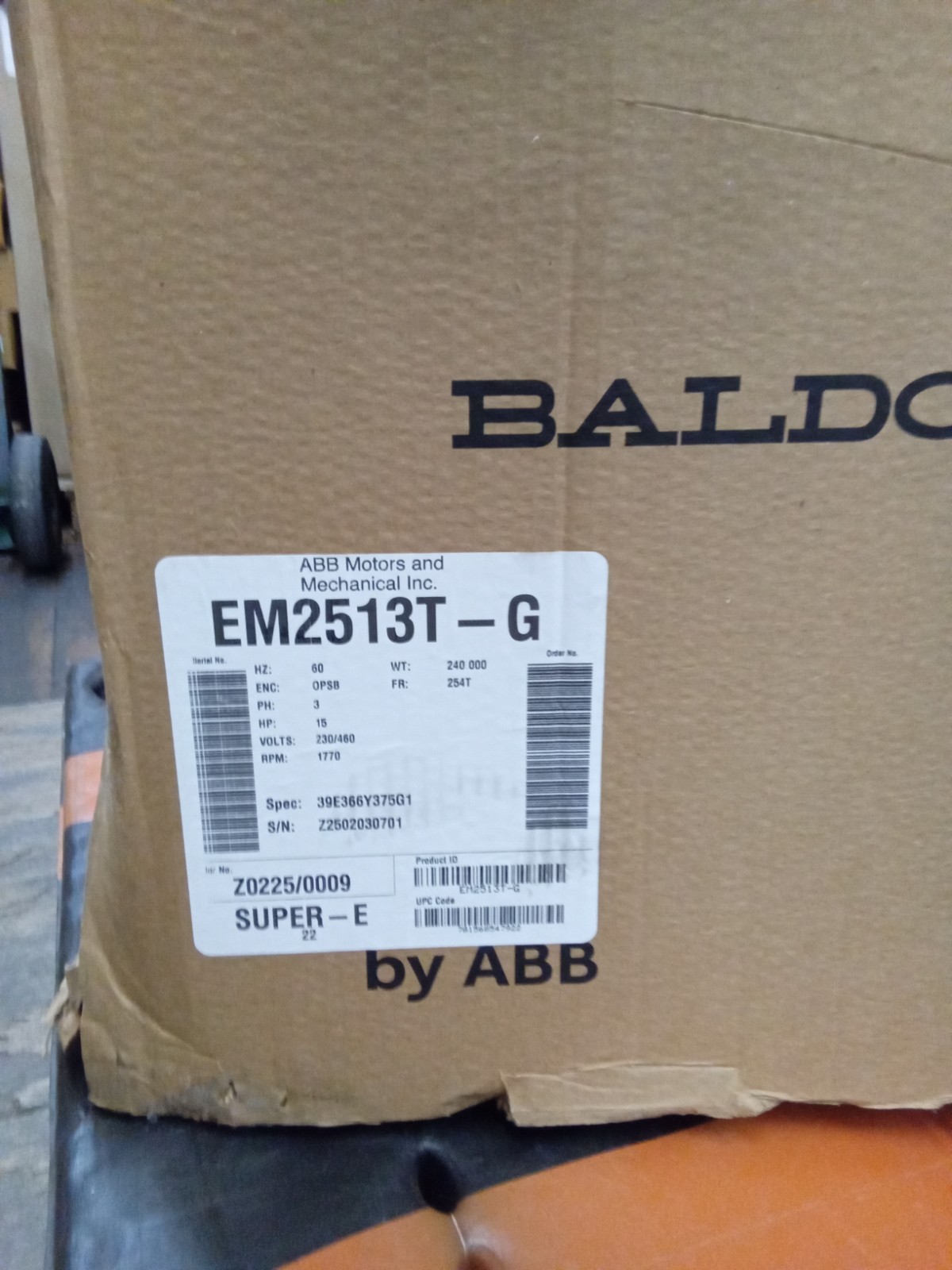 Baldor-Reliance 15 HP 230/460V 1770 RPM 36.4/18.2A 254T Frame 60 Hz 3Ph MOT14781