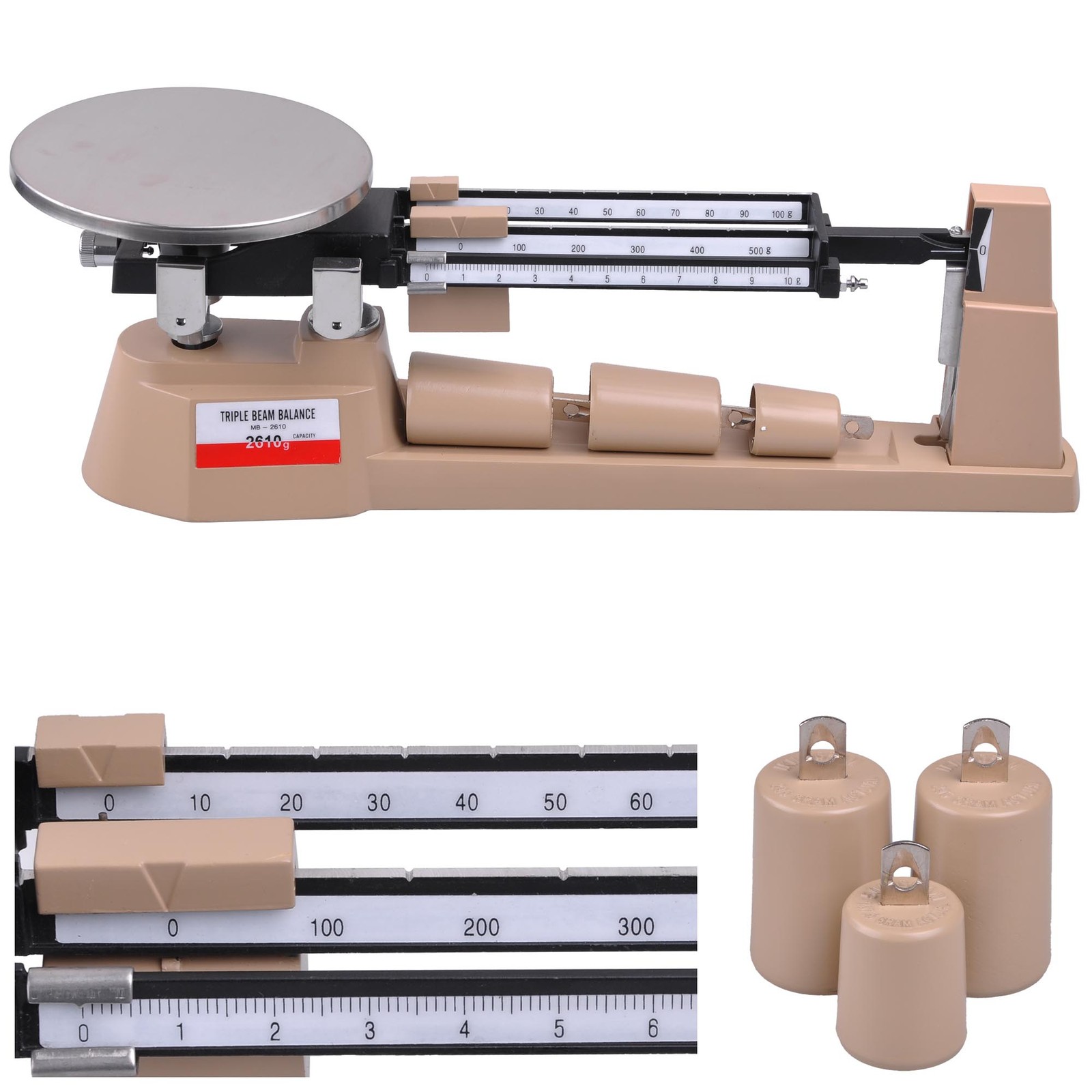 Triple Beam Mechanical Balance Scale Weight Set 2610g 0.1g Lab Analytical Weight