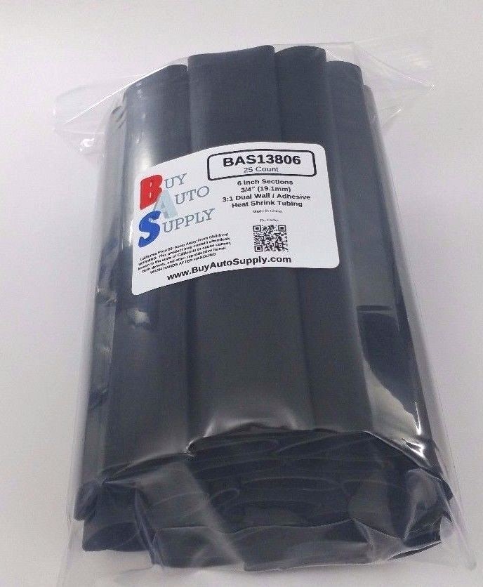 (25 6″ Pcs) 3/4″ / 19.1mm Black Adhesive Lined Dual Wall Heat Shrink 3:1 Ratio