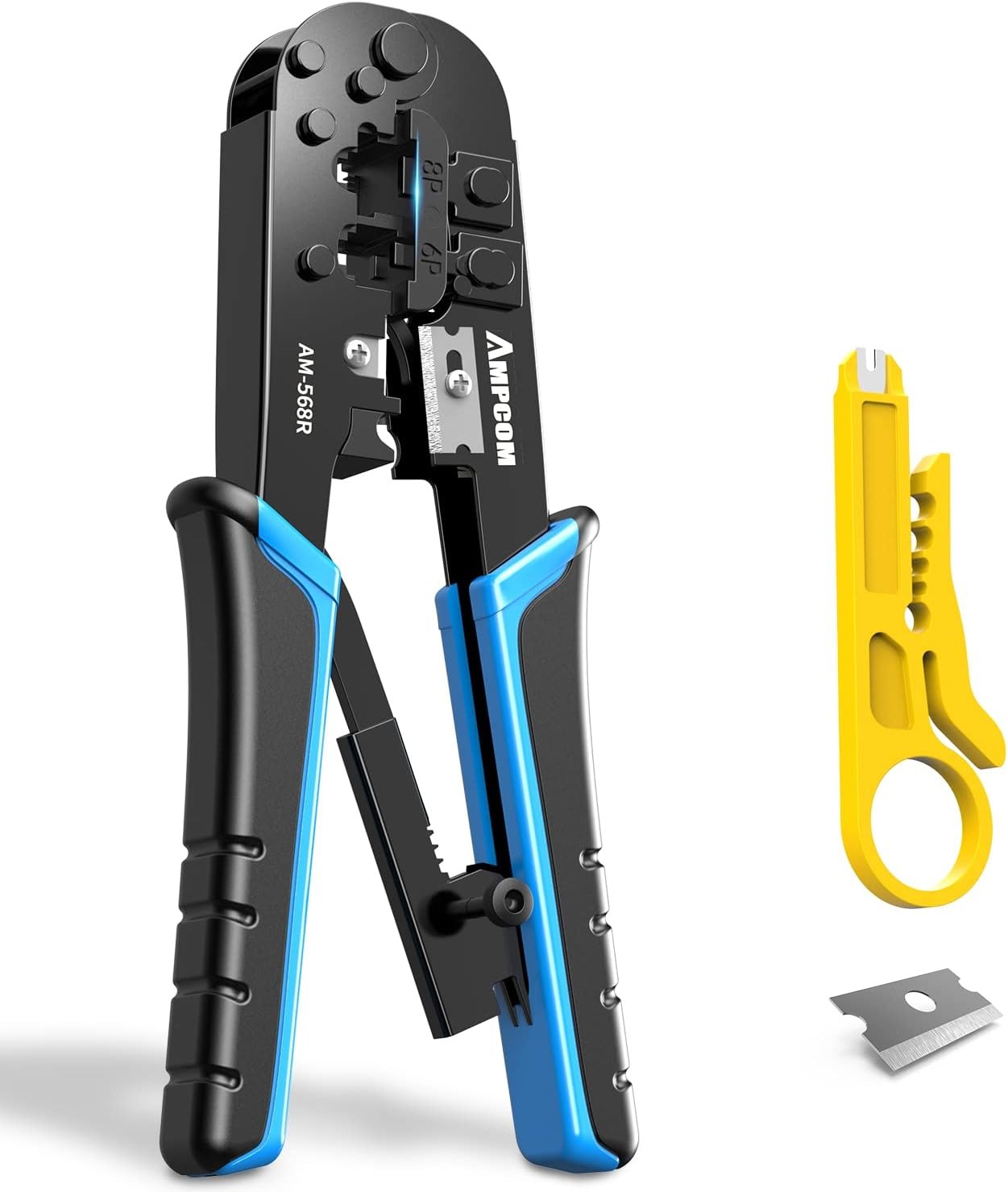 RJ45 Crimping Tool, 8P/6P-RJ11, RJ12 Crimper Cutter Stripper AM-568R