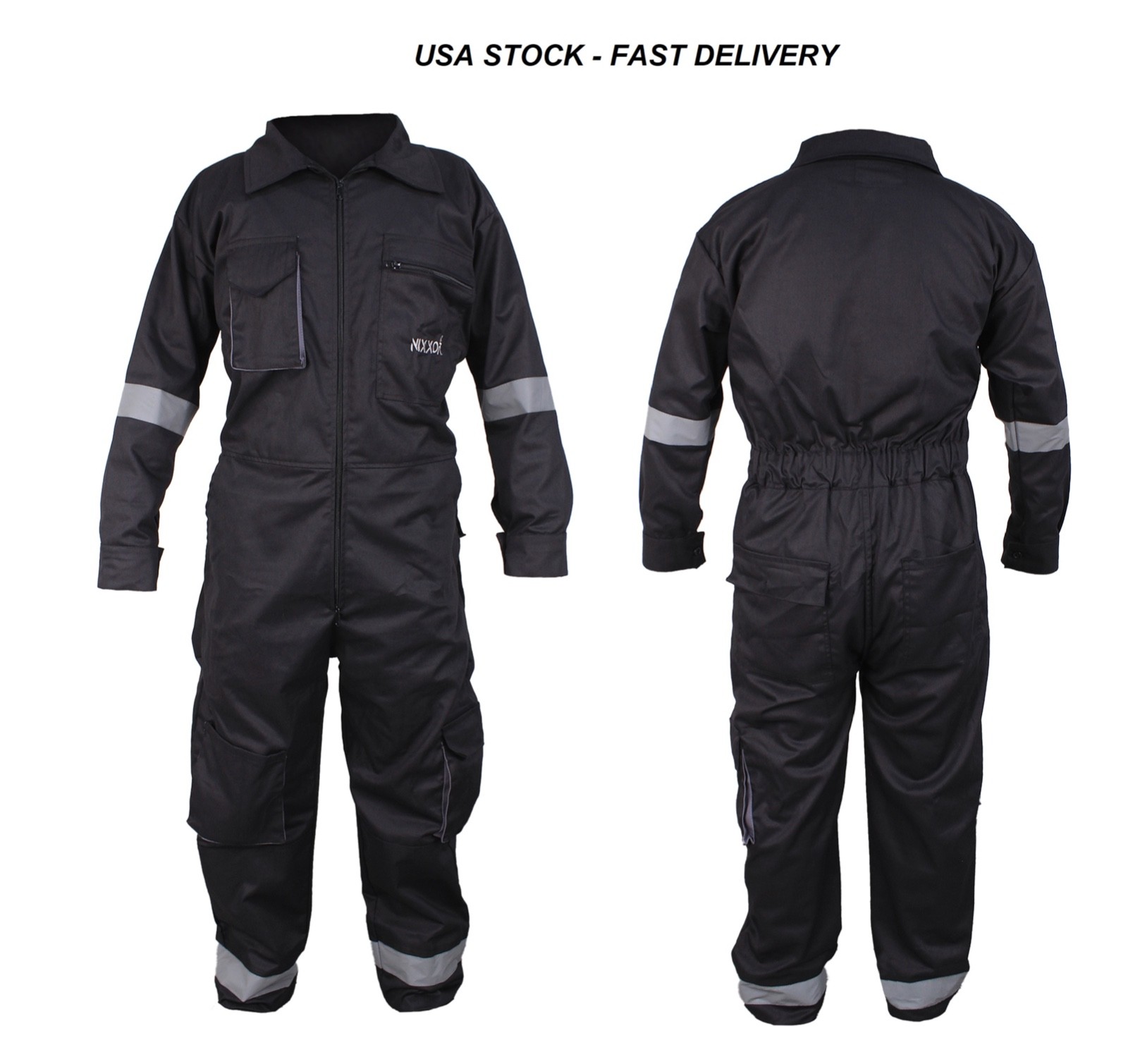 Black Work Wear Men’s Overalls Boiler Suit Coveralls Mechanics Protective