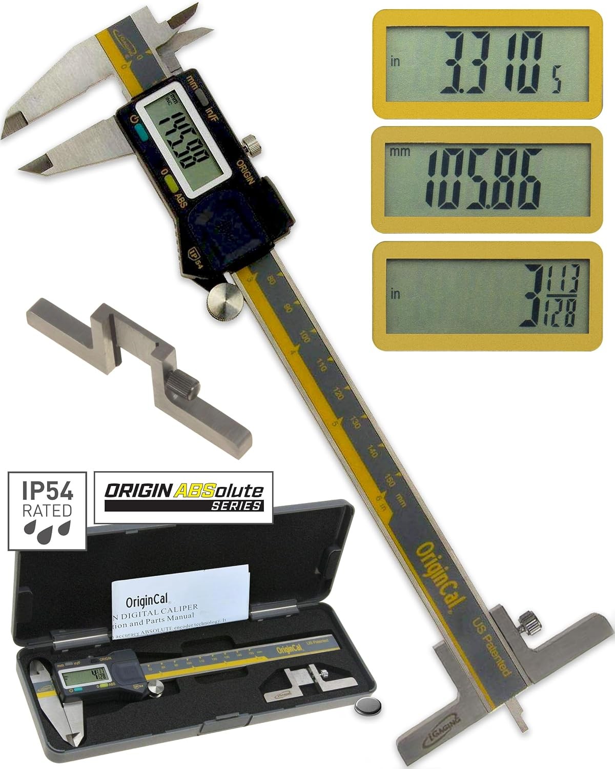 Absolute Origin 0-6″ Digital Caliper, IP54 Stainless Steel, SPC/USB Output Port