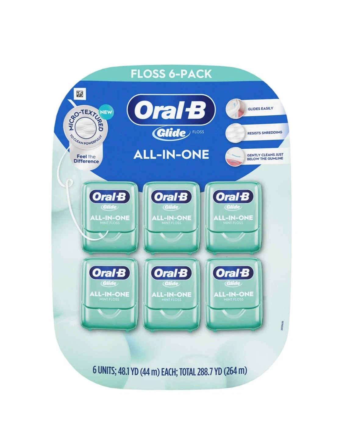 2 PK Oral-B Glide All-In-One Mint Flavor Dental Floss, 44 m, 6 pk.(288.7 Yards)