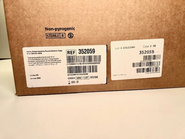 Corning Falcon 352059 14mL Polypropylene Round Bottom Tube 17x100mm (500/cs)