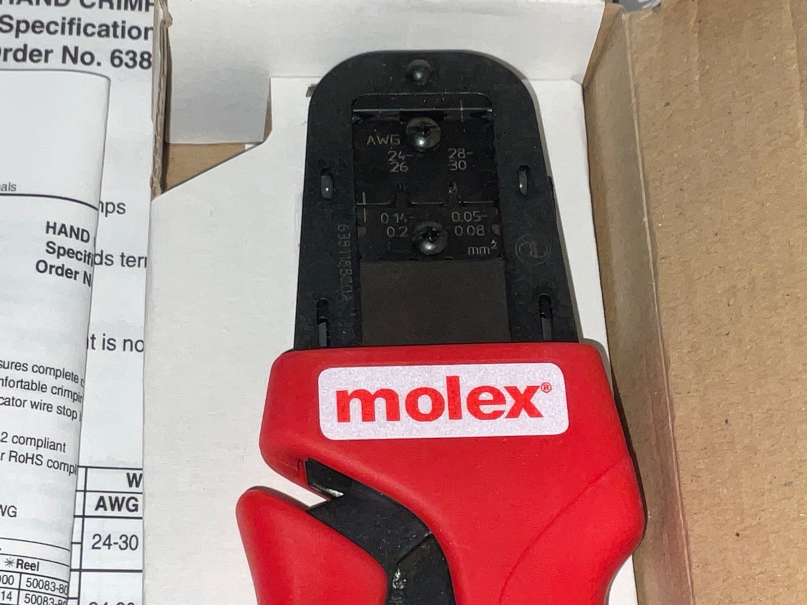 New Molex 63811-4400 Hand Crimp Tool Full Cycle Racheting Class 2 Compliant