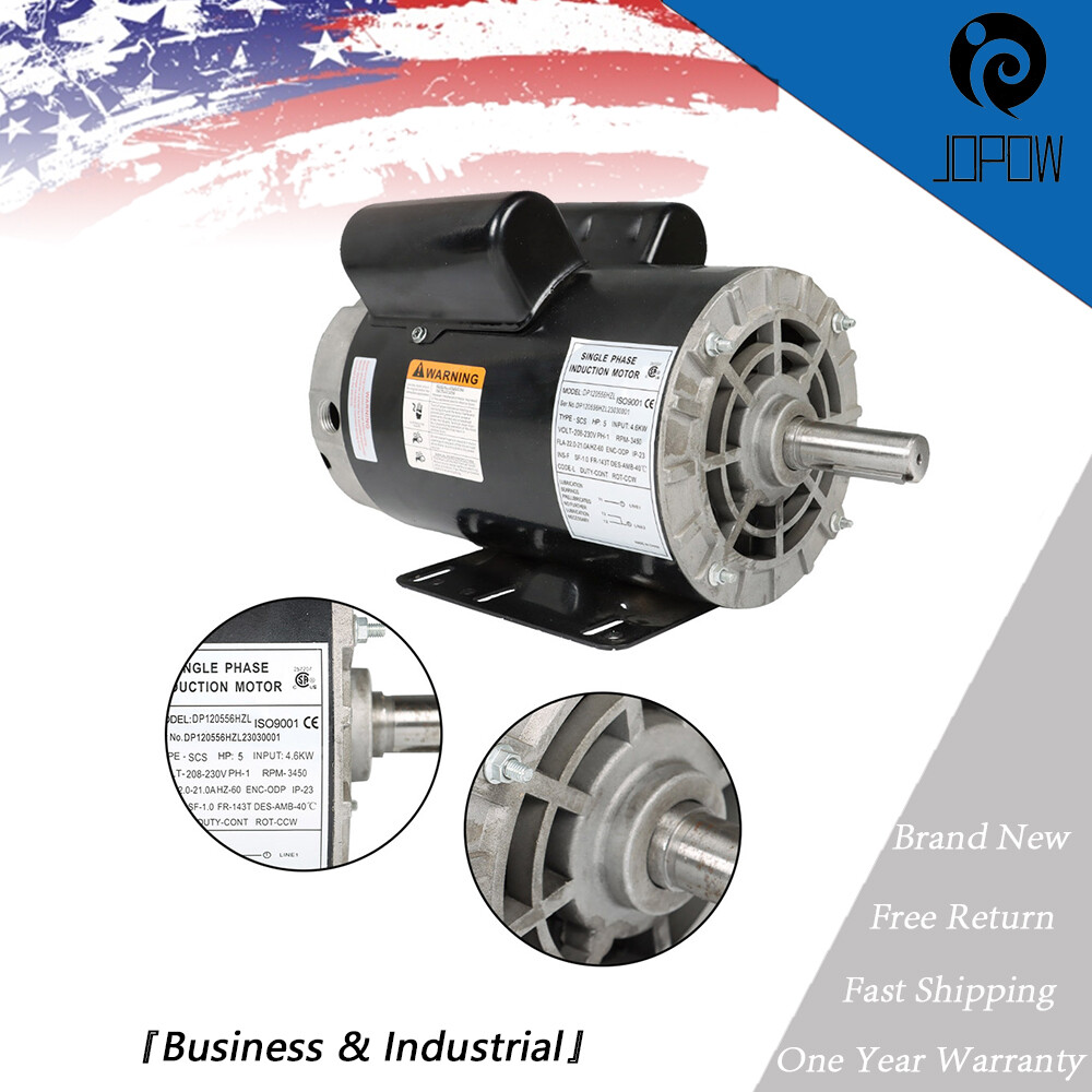 5 HP Compressor Duty Electric Motor 1 Phase 3450 RPM 56HZ Frame 7/8″ Shaft 230V