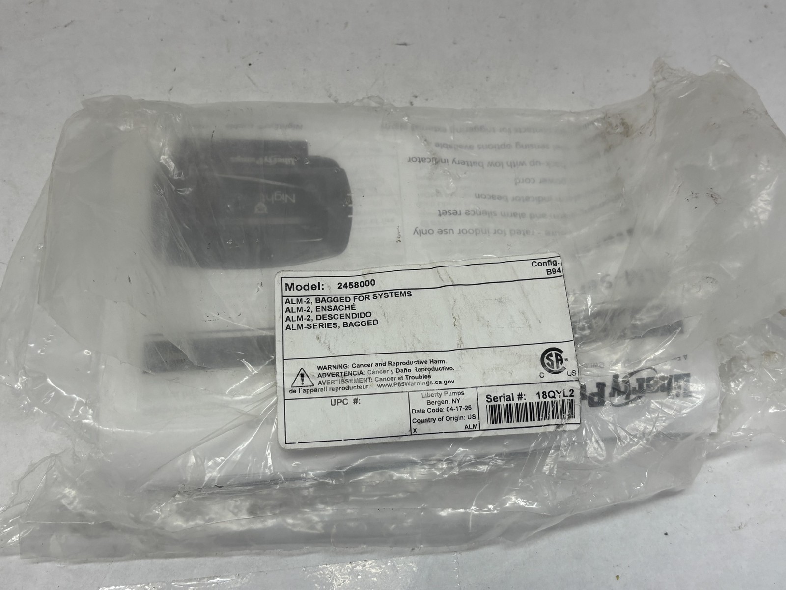 Liberty Pumps ALM-Series Pump Alarm Model 2458000 12VDC Alarm System USA NEW