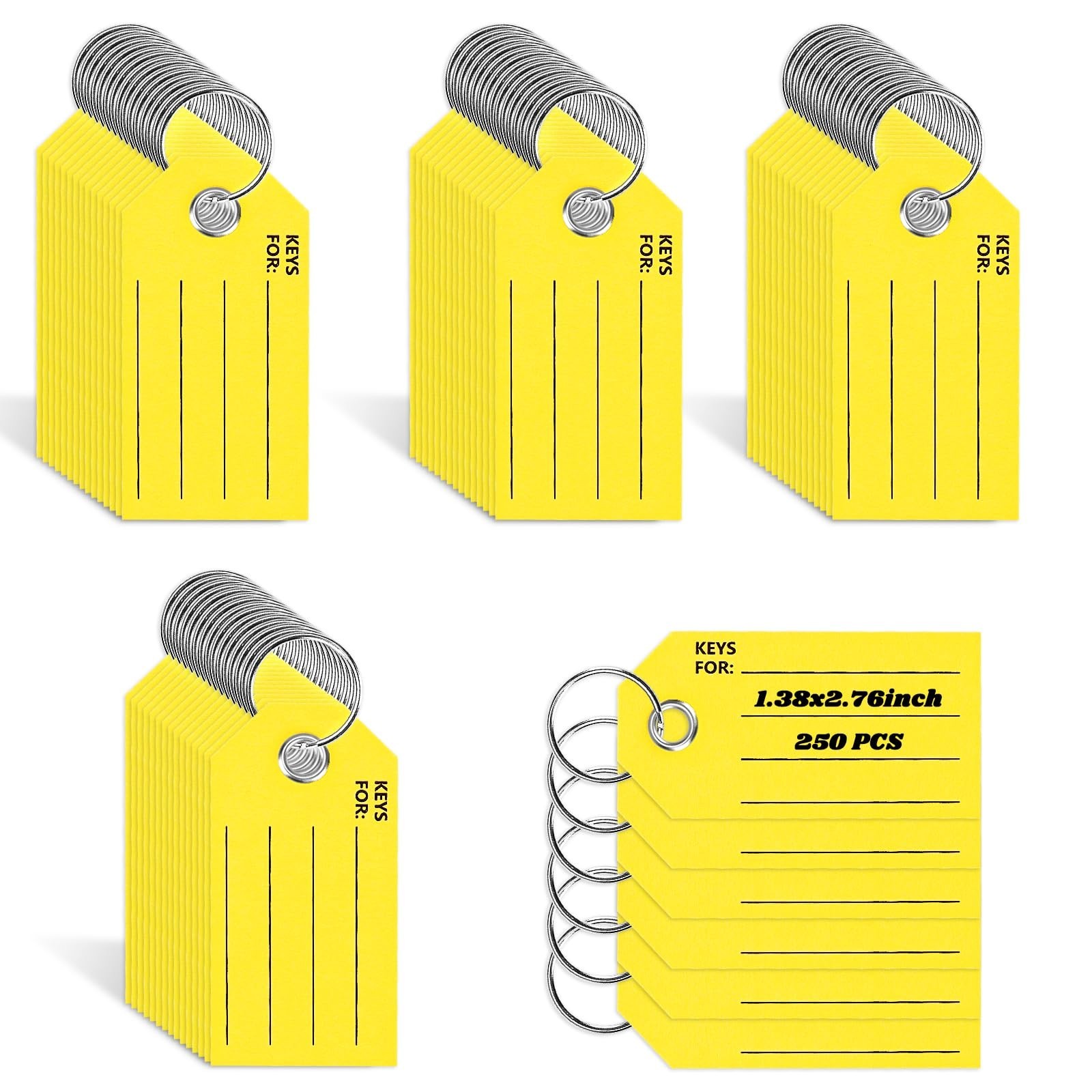 250 Yellow Key Tags with Labels & Rings – 1.38×2.76 Inches, Ideal for Car Dealer