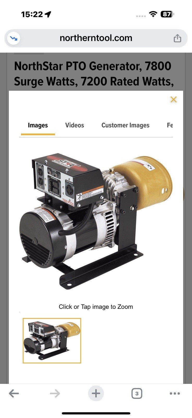 NorthStar PTO Generator, 7800 Surge Watts, 7200 Rated Watts, 14 HP Required