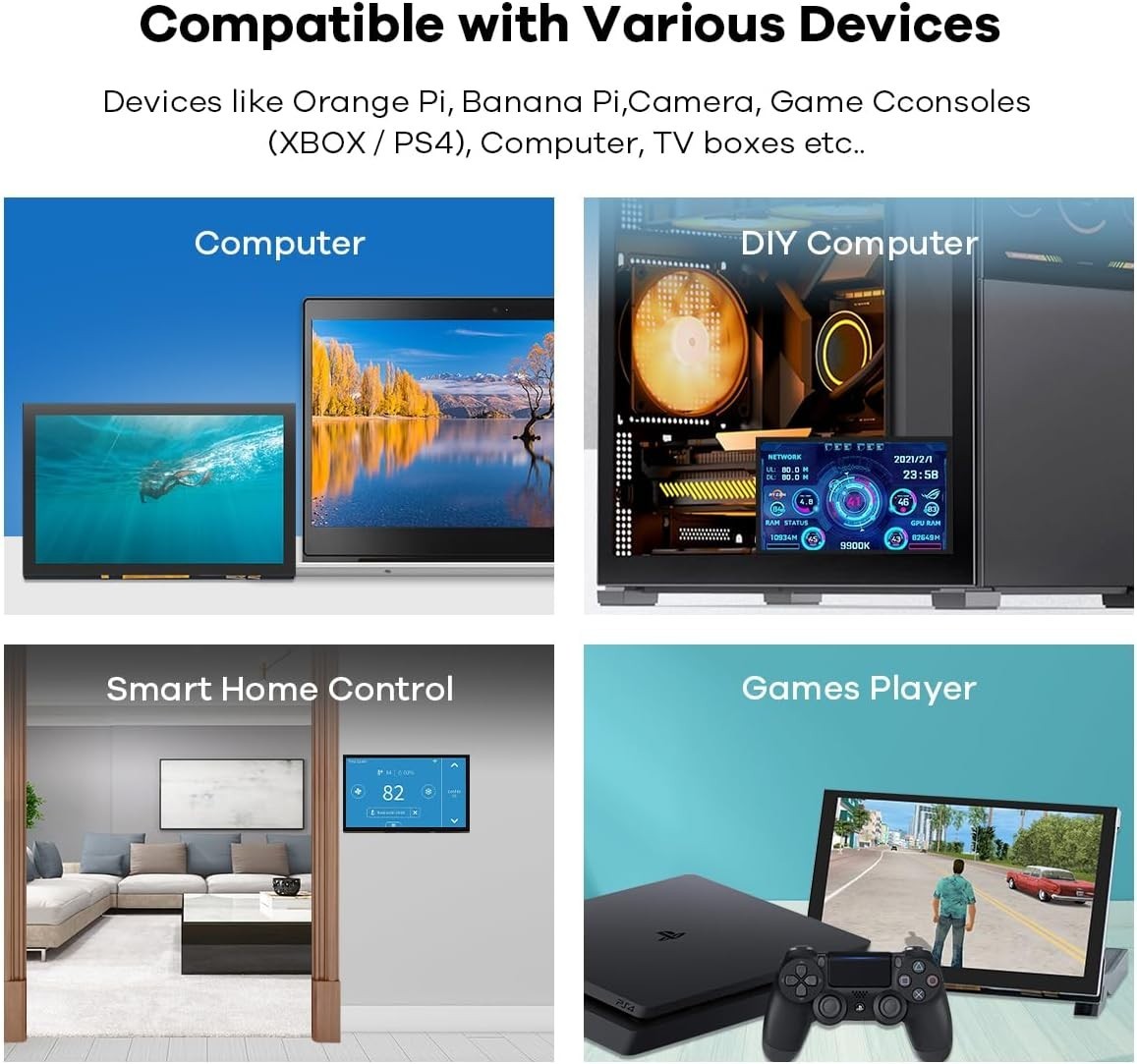 High-Definition 5-Inch HDMI Touchscreen with IPS Display for Gaming & DIY