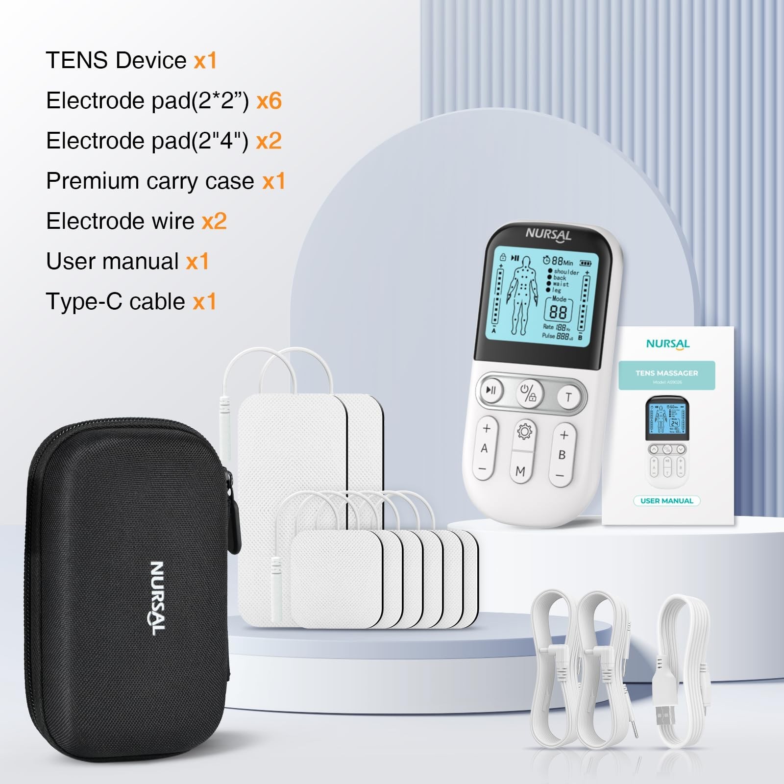 NURSAL TENS Unit Muscle Stimulator for Pain Relief Therapy, 3-in-1 Dual Chann…
