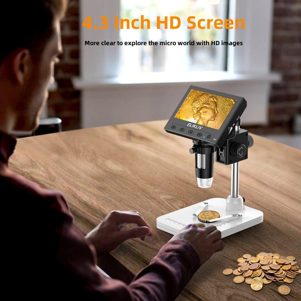 Elikliv Coin Microscope 1000X 4.3» LCD Digital Microscope with Screen USB HD