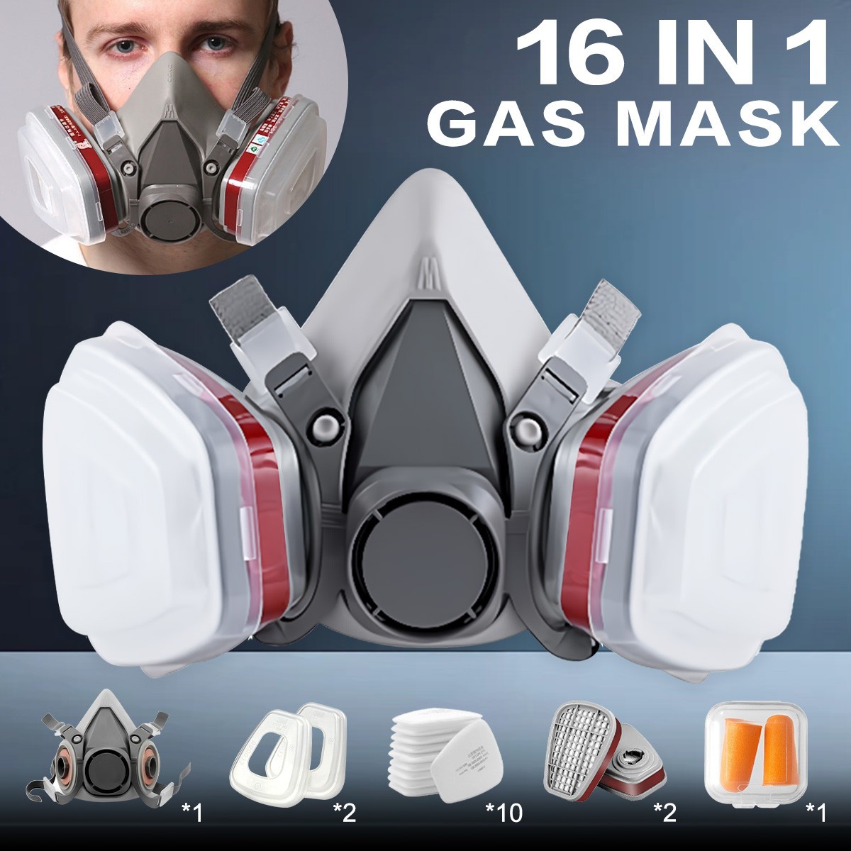PRO 6200 Half Face Respirator Gas Mask Facepiece for Painting Spraying Work
