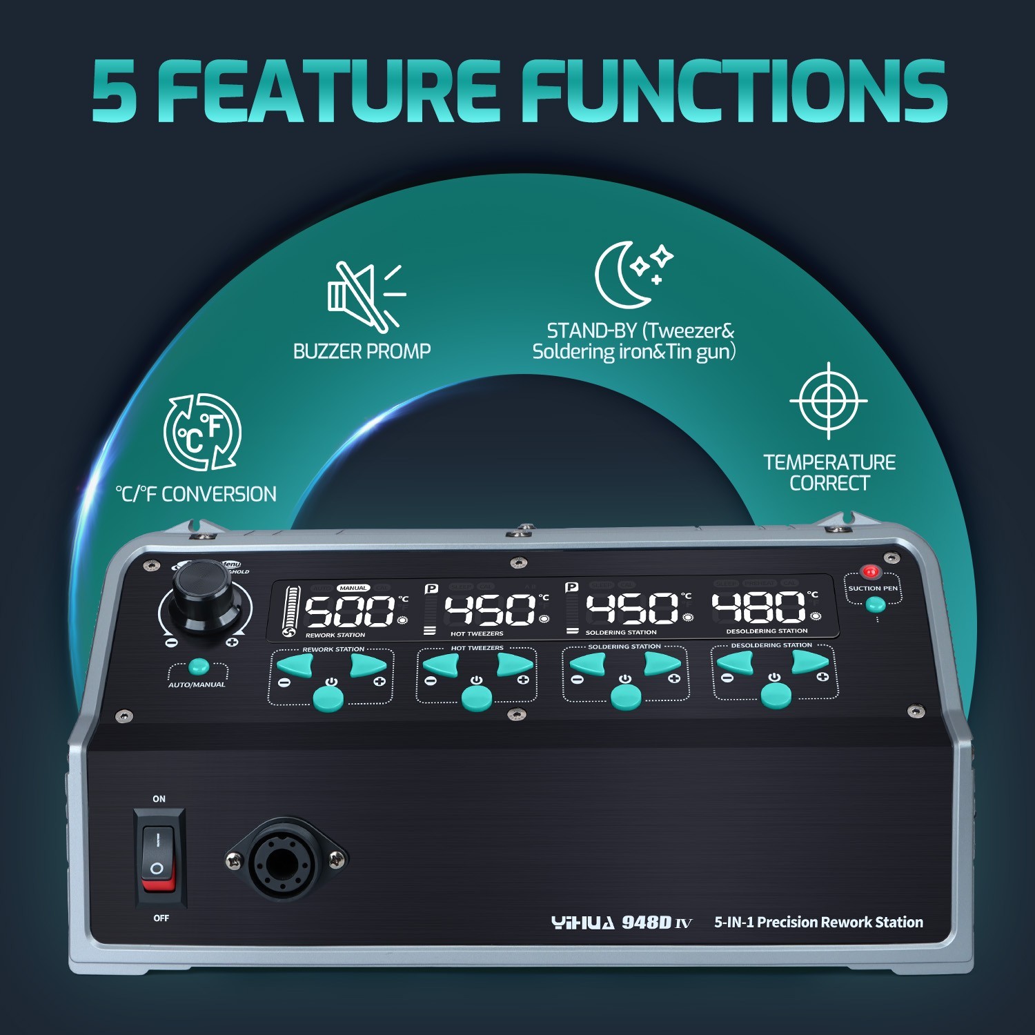 YIHUA 948D-IV 5-in-1 Digital Soldering & Hot Air Desoldering Rework Stations