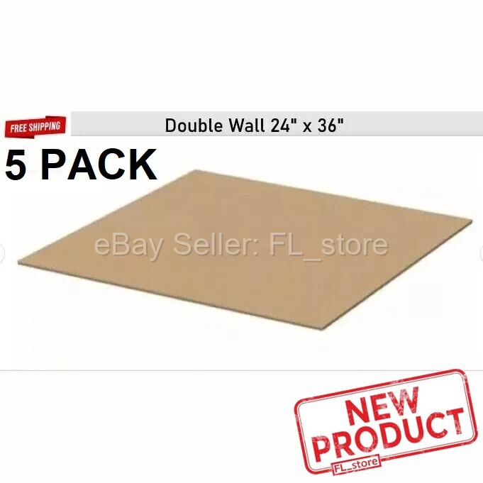 5 PACK Cardboard Sheets 24″ x 36″ Corrugated Kraft 9/32″ Thick Double Wall NEW