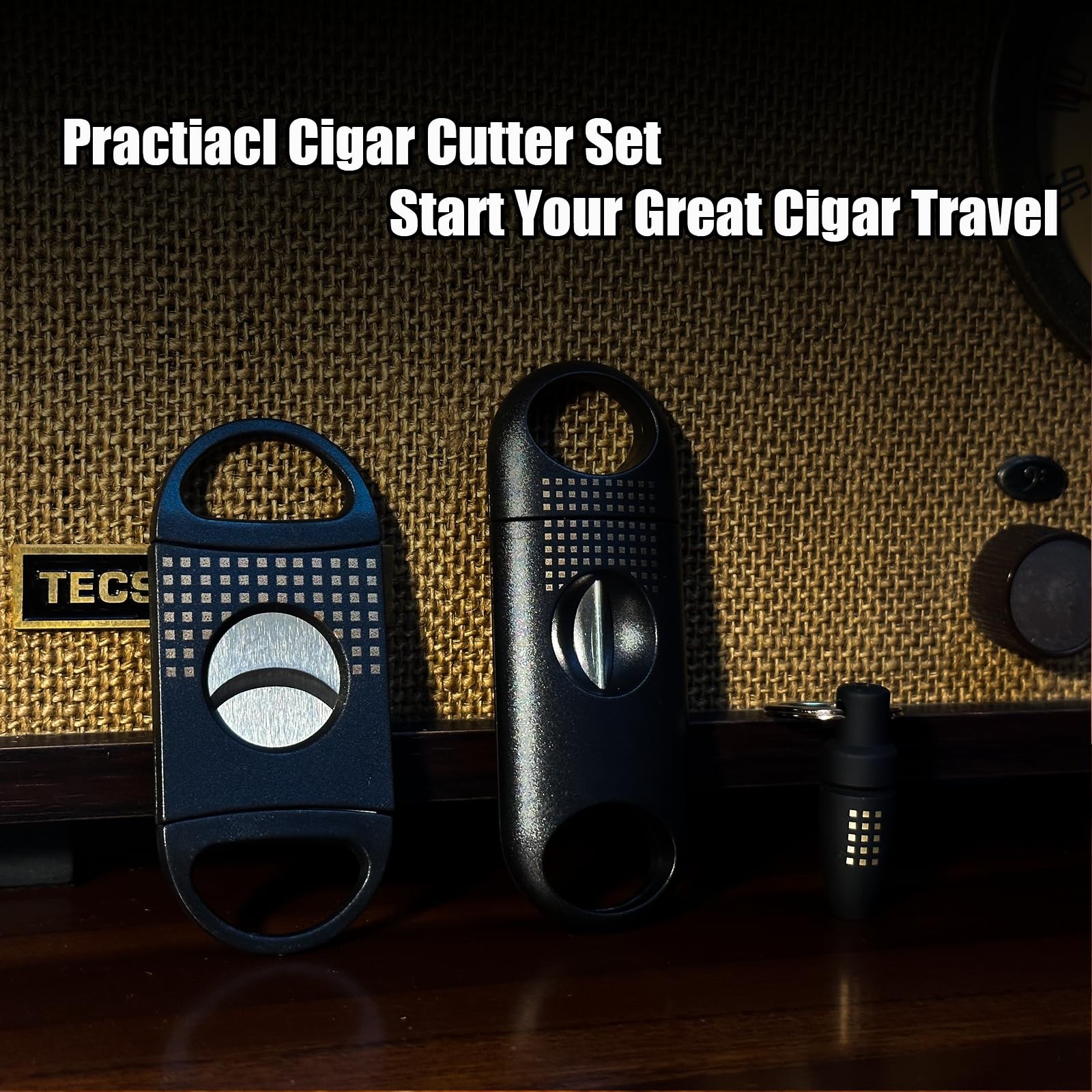 Cigar Cutter Set, with Straight Cutter, Up to 60 Ring Gauge, Black