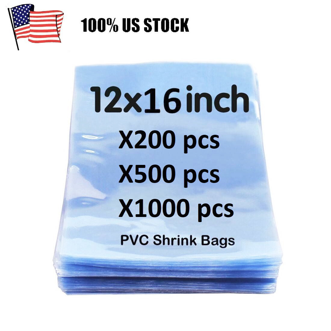 X1000 12″X16″ Clear Heat Shrink Wrap Bags PVC Film Gifts Bottles Candles Packing