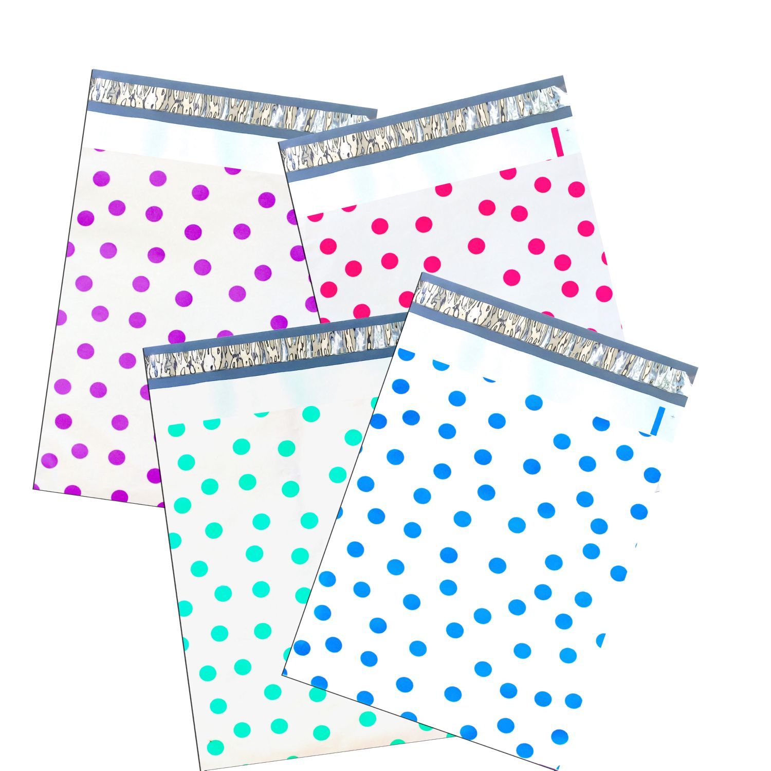 12″ x15″ All Color Exclusive Polka Dot FLAT POLY Mailers_w Kiss Lips Stickers