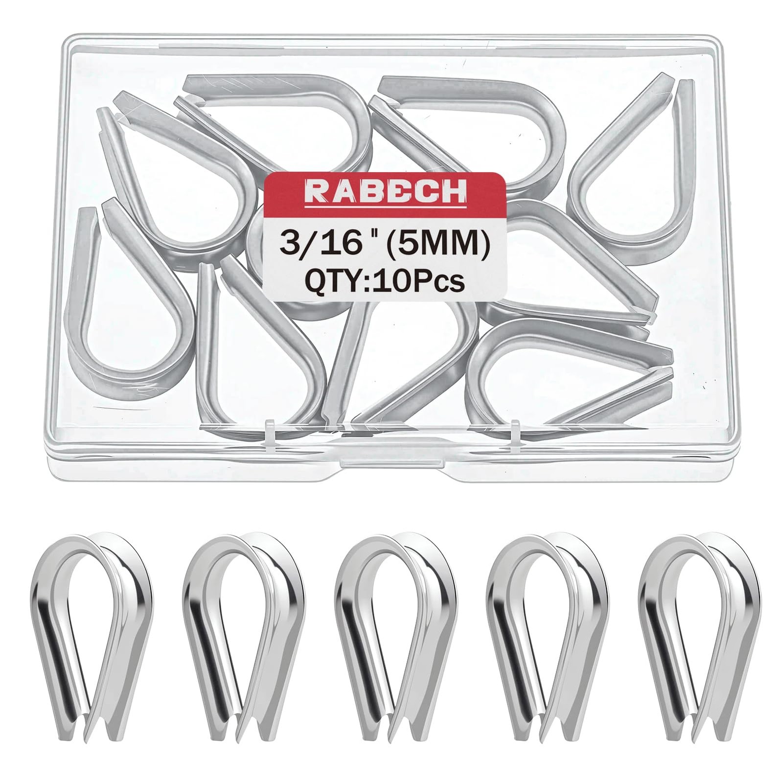 RABECH M5 3/16 Inch Wire Rope Thimble 3/16″ Stainless Steel Thimbles for Wire…