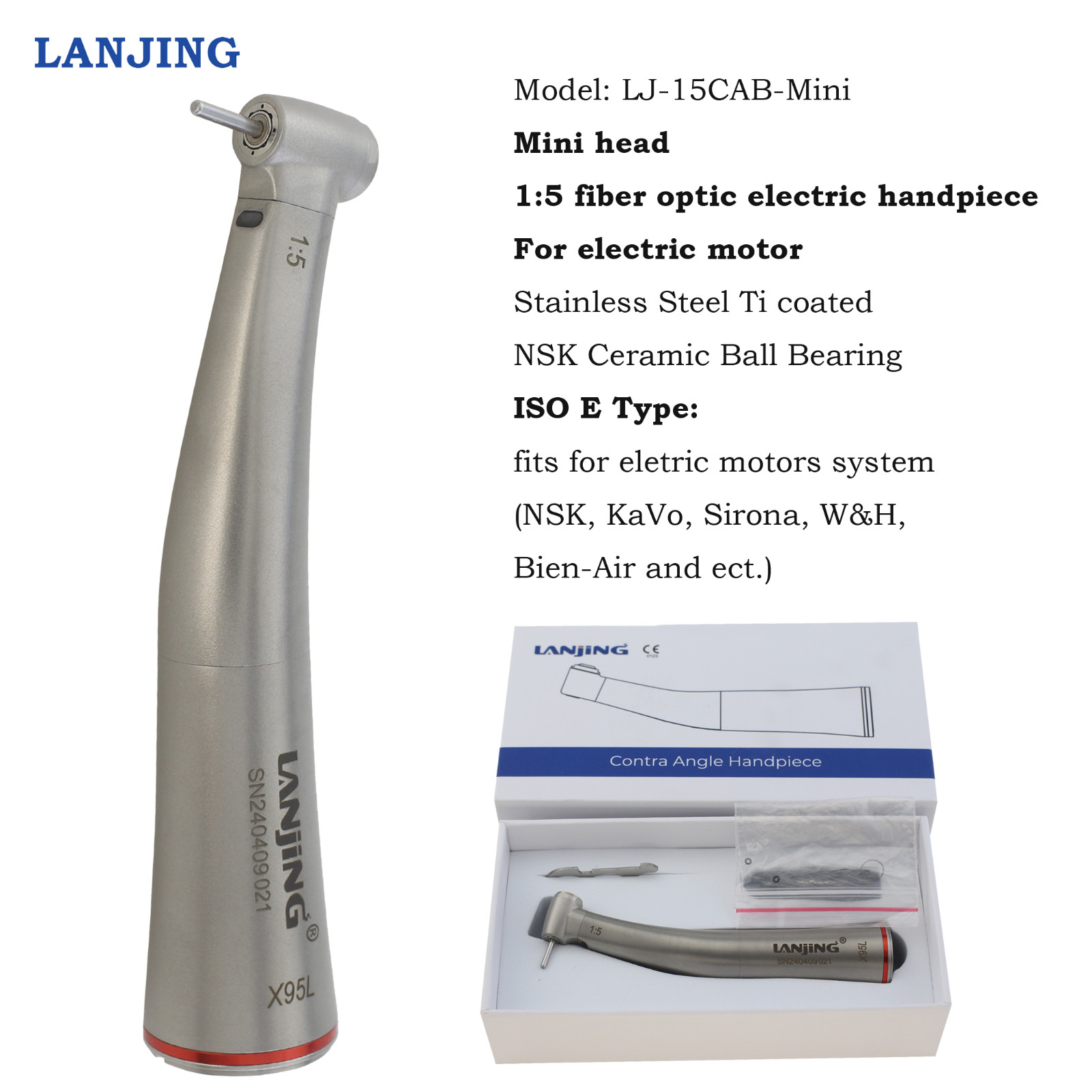 Dental 1:5 Contra Angle Electric Handpiece KaVo M25L High Speed LED Fiber Optic