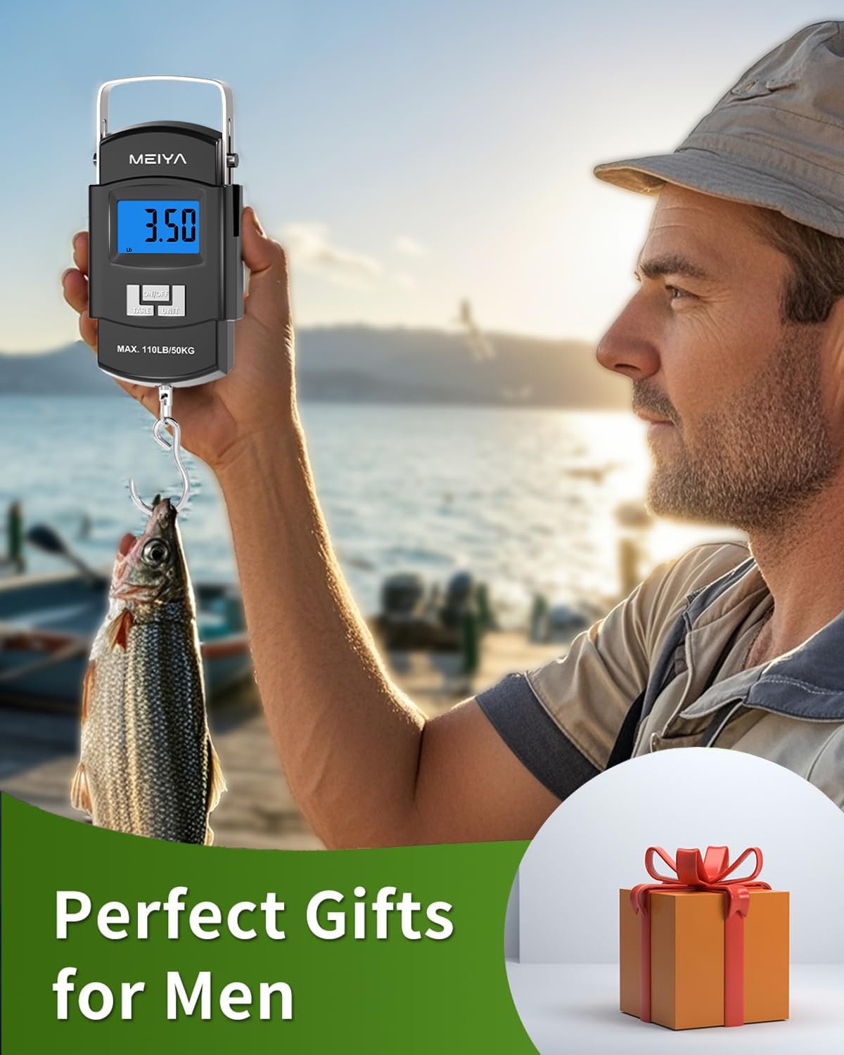 Digital Fish Scale 110lb/50kg Backlit LCD Stainless Steel Hook 2 AAA Batteries