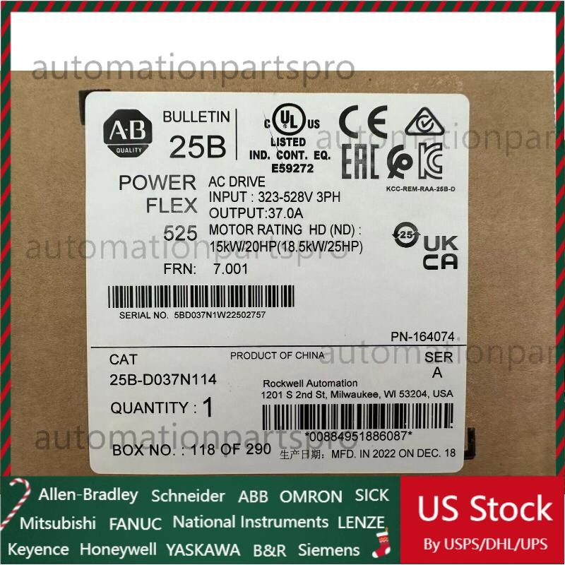 25B-D037N114 Allen Bradley PowerFlex 525 AC Drive NEW Factory Sealed US Free Tax
