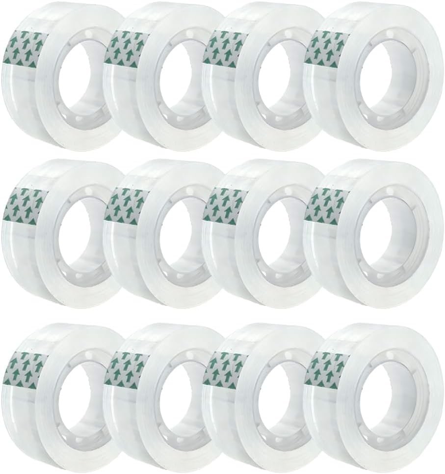 12 Rolls Clear Transparent Tape Refills 3/4″x1000″ 1″ Core Office Home School