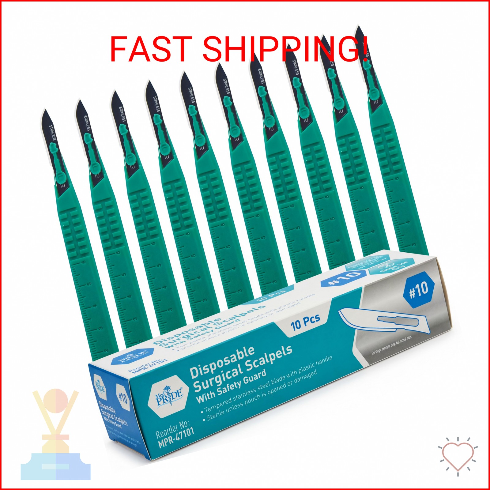 MED PRIDE Sterile Disposable Surgical Scalpels 10 Pack, Individually Wrapped Pro