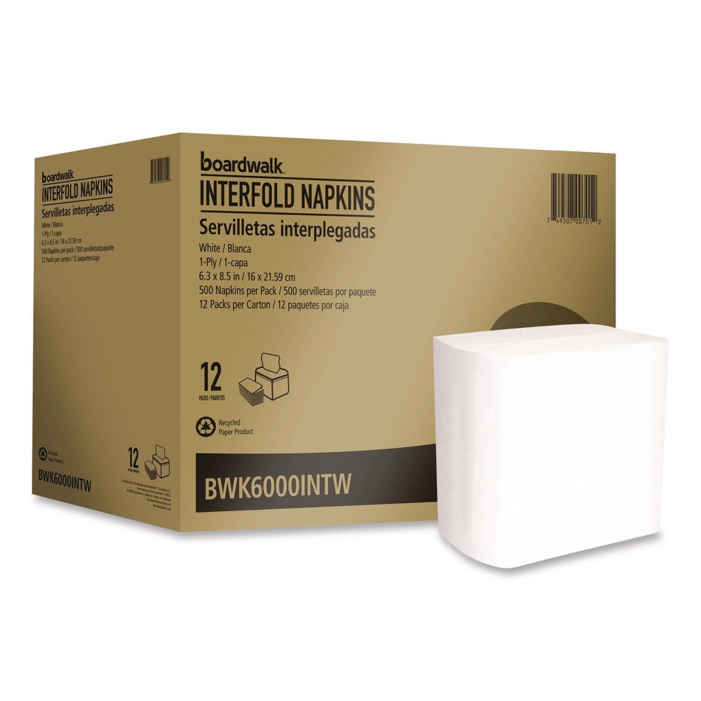 Boardwalk 6000INTW 6.3 in. x 8.5 in. 1-Ply Interfold Napkins – White (12/CT) New