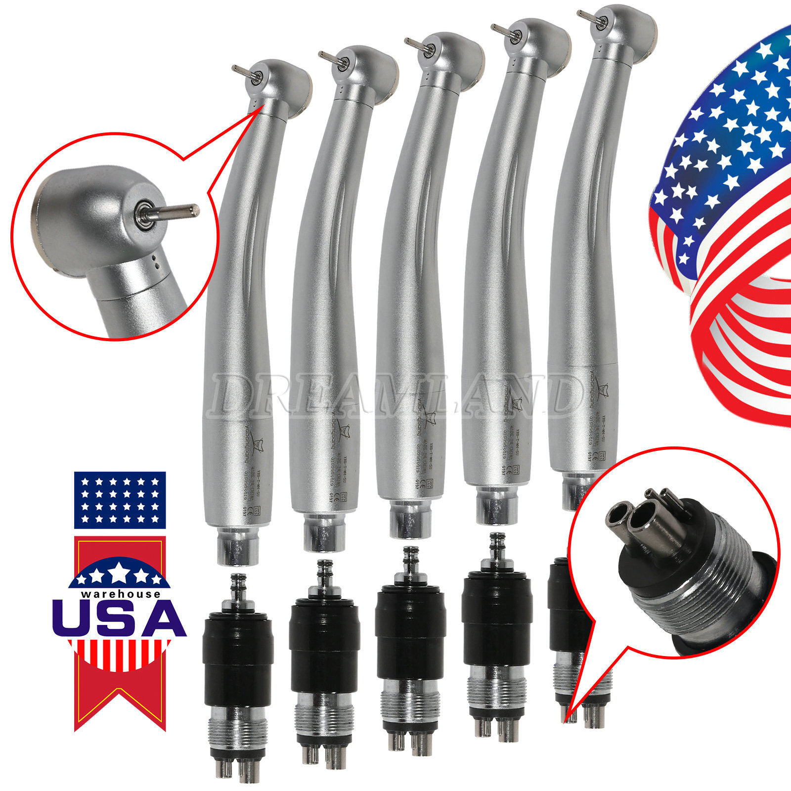 1-5 NSK Style Dental High fast Speed turbine Handpiece with 4 holes Coupler YDNK
