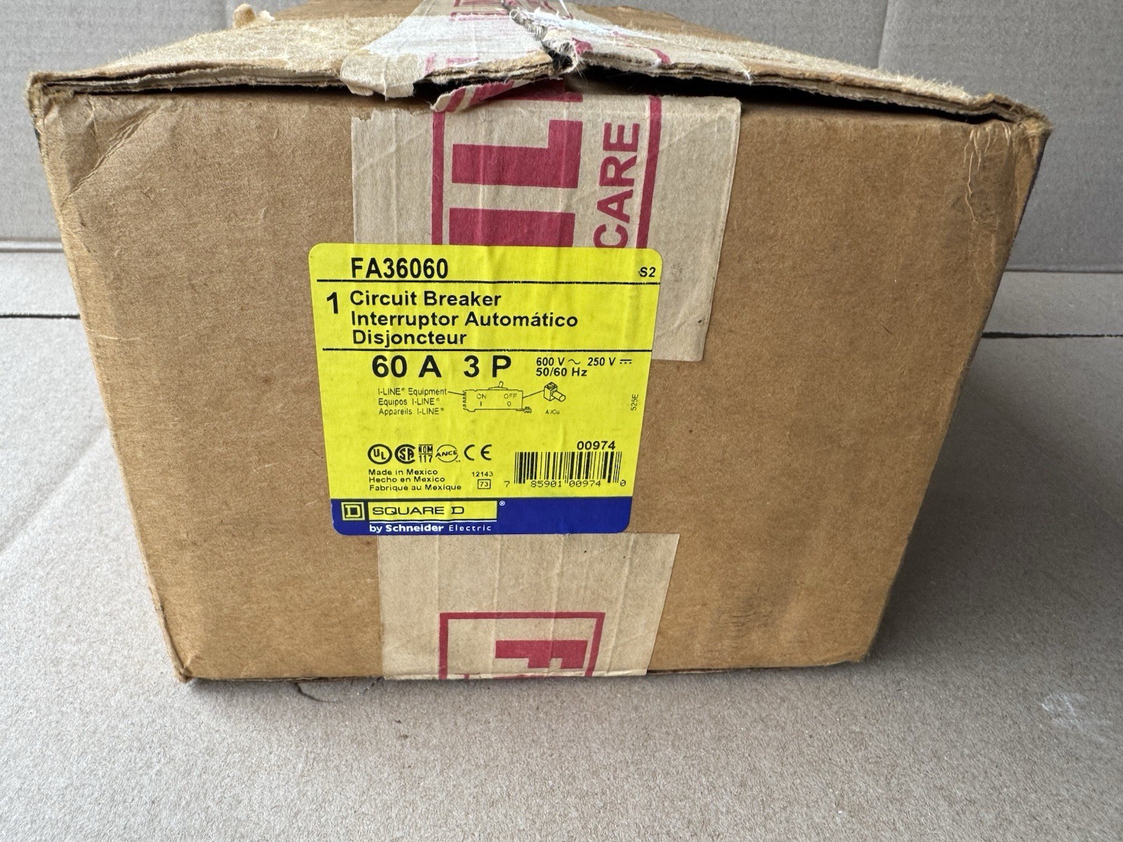 Square D FA36060 60 Amp 3 Pole 600V Circuit Breaker I Line 3P 60A NEW Open Box
