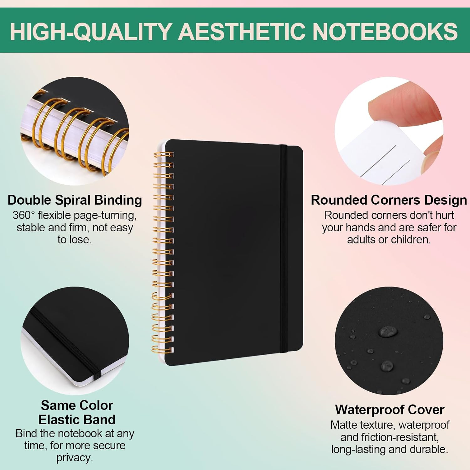 3 PCS Small Spiral Notebook 5×7, Notebooks for Note Taking, Black Spiral Journal