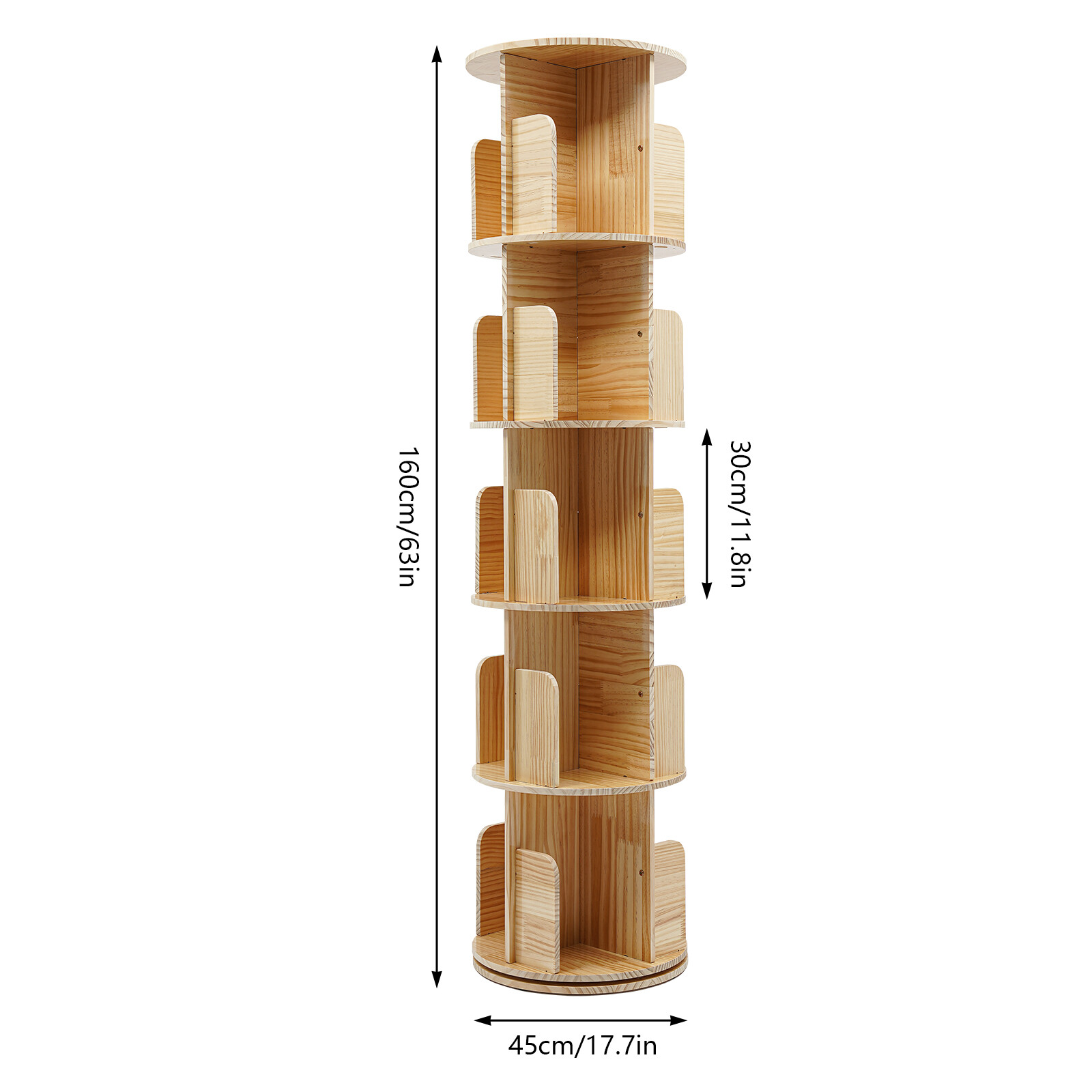 5 Tier Floor Standing Bookcase 360° Rotating Bookcase Floor Standing Bookshelf