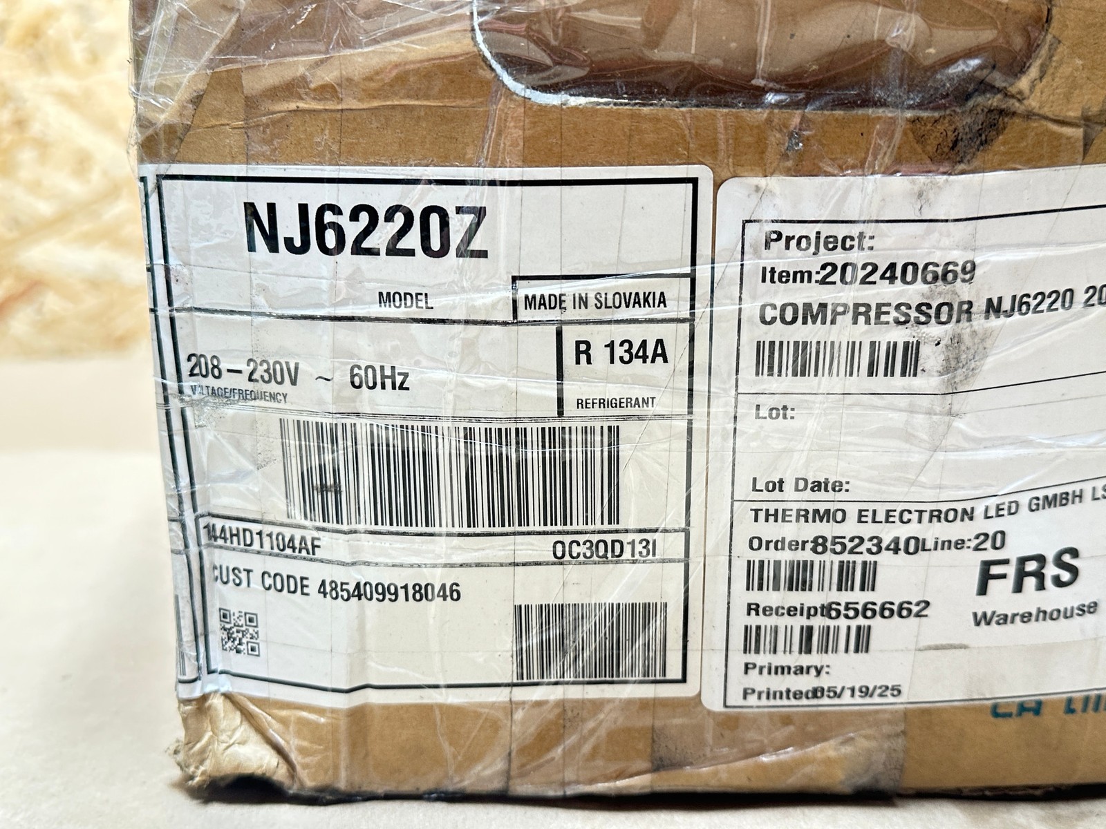 Embraco NJ6220Z Compressor 208-230V 1Ph R134a