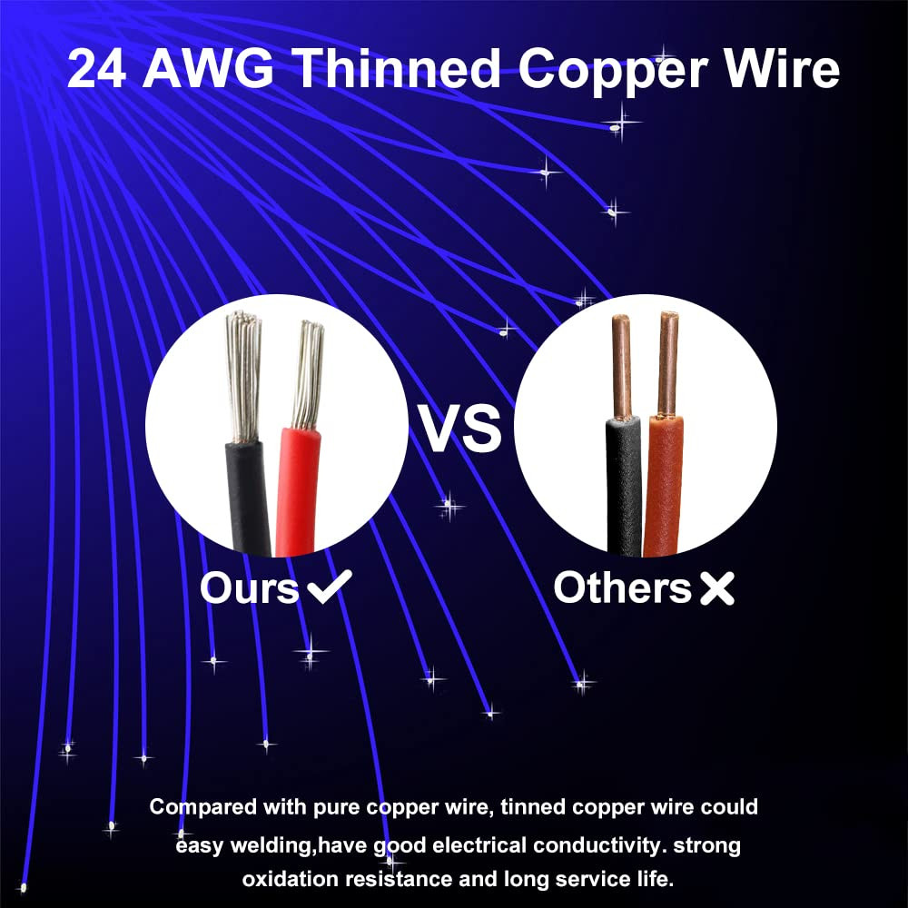 24 Gauge 2 Conductor Electrical Wire, 24 AWG Red & Black Tinned Copper Hookup Wi