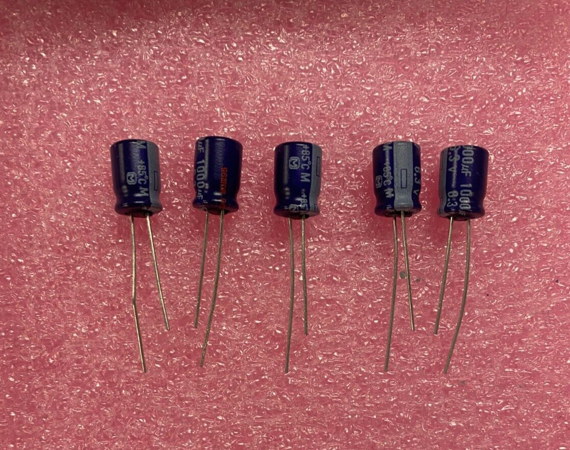 5pcs PANASONIC 1000uF 6.3V 85°C(185°F) Radial Electrolytic Capacitor ECE-A0JU102