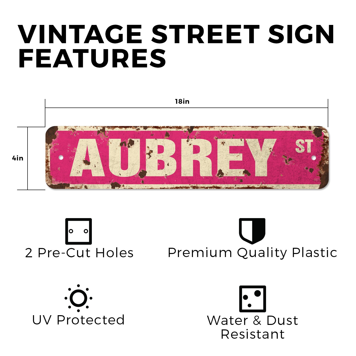 AUBREY Vintage Style Rustic Street Sign Childrens Name Room Metal Road Sign